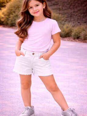 Blank NYC White Denim Shorts Cutoff Frayed Hem Stretch Summer CasualKID'S KDS08